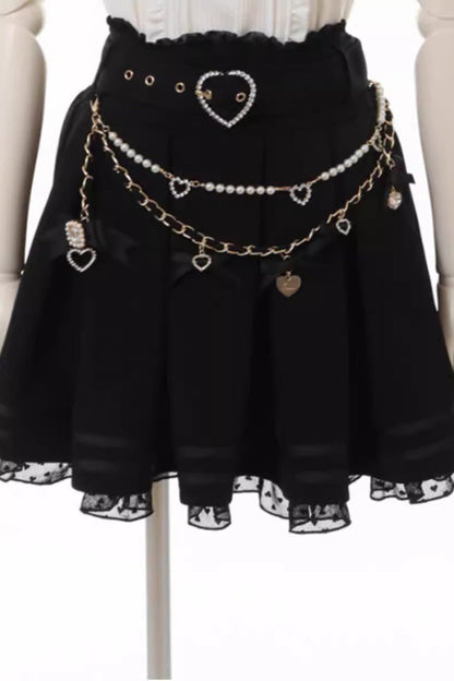 Alternative Outfit Belt - Heart Belt Printed Ruffled, 3 Colors, Pleated, Plus Size - S Black / M Black / L Black option