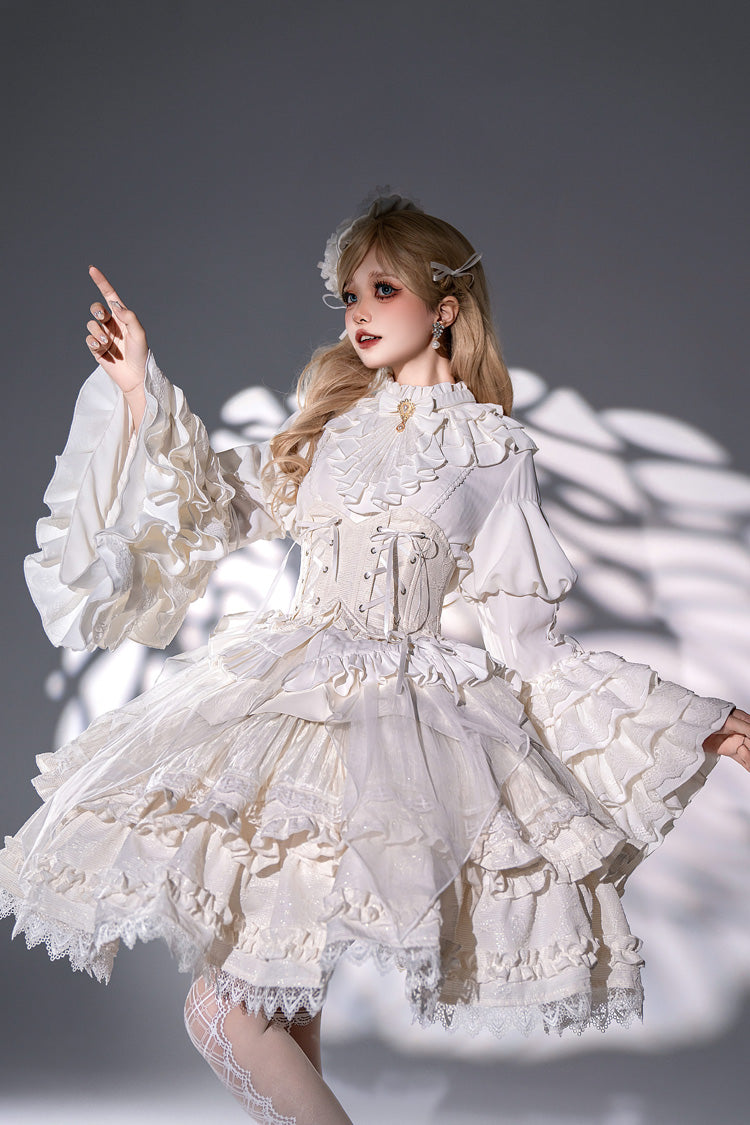 Alternative Waist Corset - The Angel Of Good And Evil, White, Layered, Sweet Style - additional product view 2