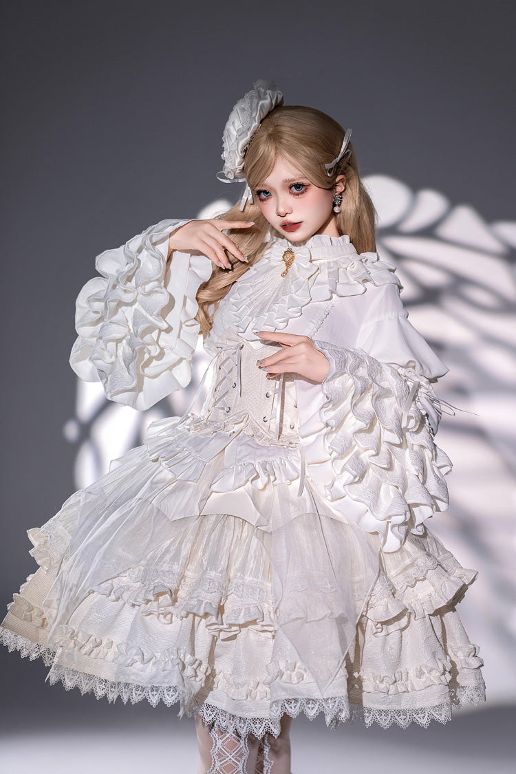 Alternative Waist Corset - The Angel Of Good And Evil, White, Layered, Sweet Style - main product image