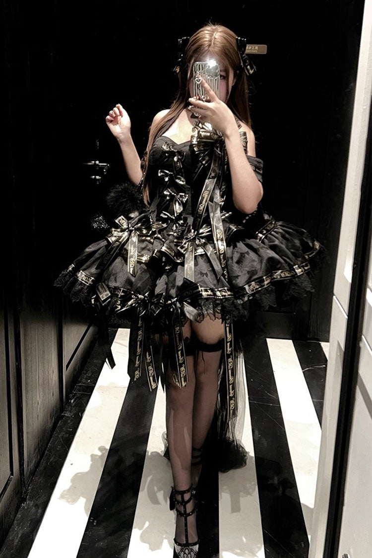 Black [Young Lady] Halterneck Sleeveless Multi-Layered Ruffle Bowknot Elegant Princess Gothic Lolita Dress