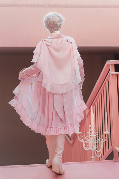 Pink Glass Castle Long Sleeves Bowknot Elegant Handsome Prince Ouji Fashion Lolita Coat