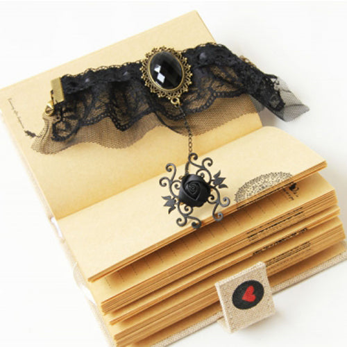 Black Retro Fashion Creative Lace Rose Gem Net Yarn Female Gothic Lolita Ring Bracelet