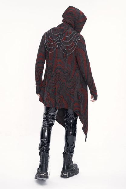 Red Irregular Multi Chain Men's Gothic Coat With Hood