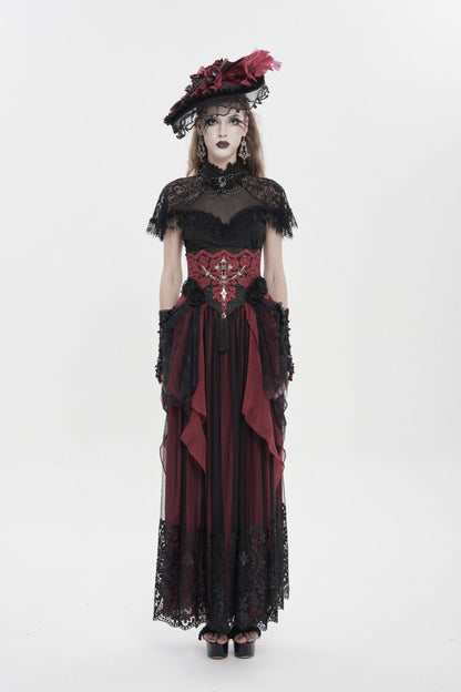 Black/Red Embroidered Lace Women's Gothic Underbust Corset Embroidered Rose Cross Underbust Corset