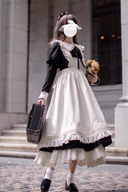 Black [Angelina] Doll Collar Long Sleeves Ruffle Bowknot Classic Vintage Elegant Lolita Dress
