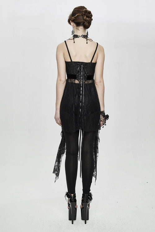 Black Versatile Translucent Sweep Sexy Lace Womens Gothic Dress With Shoulder Straps