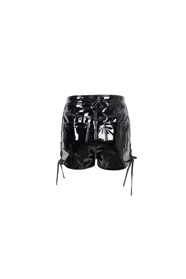 Black Stretch Shiny Panel Diamond Mesh Sexy Women's Gothic Shorts