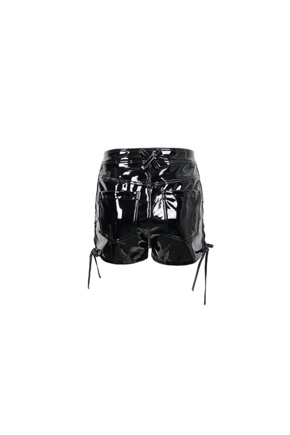Black Stretch Shiny Panel Diamond Mesh Sexy Women's Gothic Shorts