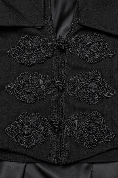 Black Stand Collar Long Sleeves Embroidery Men's Gothic Frog Witchy Coat