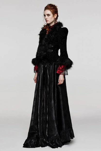 Women's V Collar Long Sleeves Faux Fur Stitching Gothic Coat 4 Colors