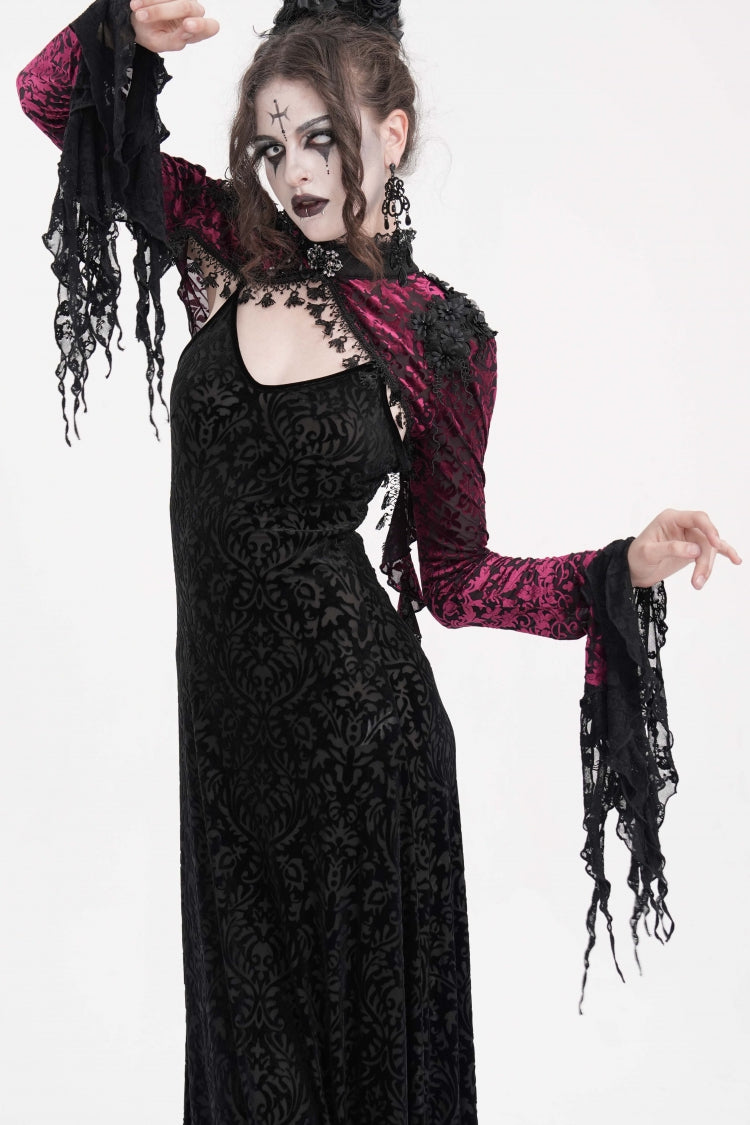 Black/Purple Stand Collar Long Sleeves Lace Tassels Women's Gothic Cape