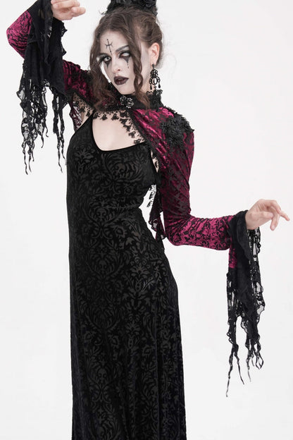 Black/Purple Stand Collar Long Sleeves Lace Tassels Women's Gothic Cape