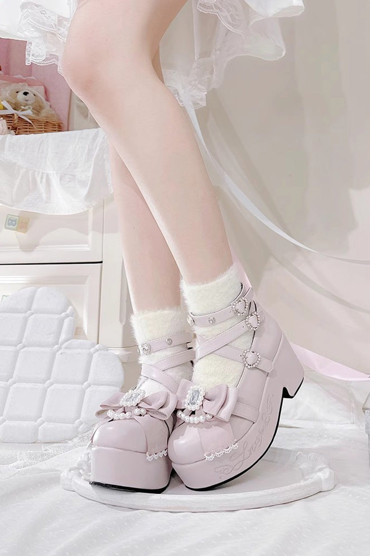 [Declaration Of First Love] Embroidery Bowknot Sweet Jirai Kei Japanese Platforms Shoes 4 Colors