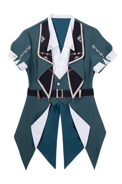 Black/Green [Anlexia Bookstore] Square Collar Short Sleeves Embroidered Studded Gothic College Style Prince Handsome Ouji Lolita Set