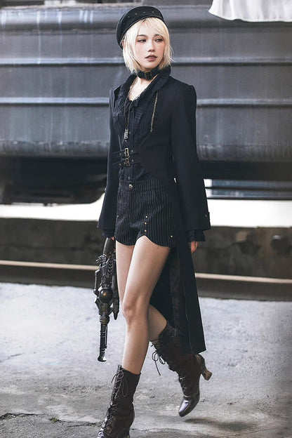 Black Stripe Print Rivet Ouji Fashion Lolita Shorts