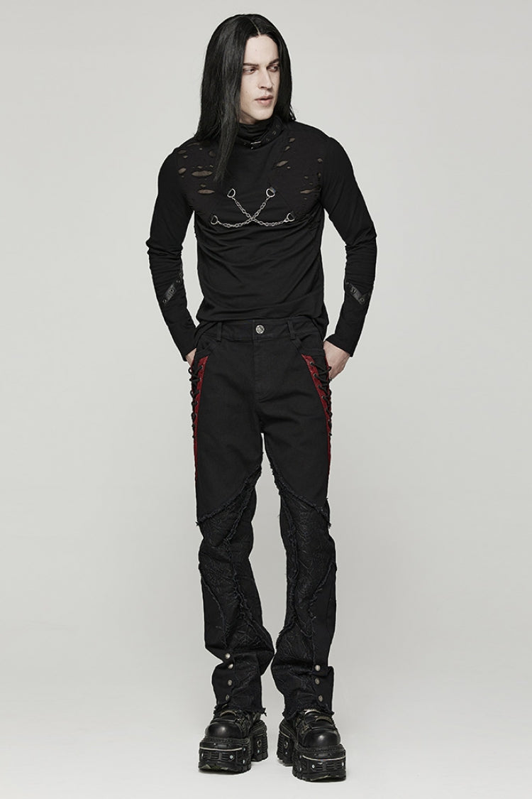 Black Stitching Spider Mesh Ripped Men's Punk Pants