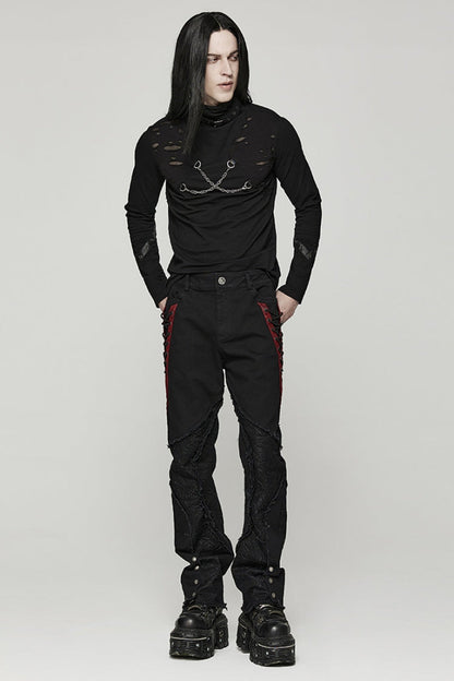 Black Stitching Spider Mesh Ripped Men's Punk Pants