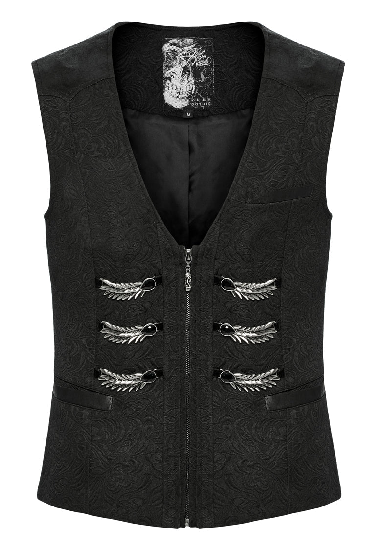 Black Sleeveless Buckle-up Loops Zip Men's Gothic Vest