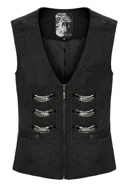 Black Sleeveless Buckle-up Loops Zip Men's Gothic Vest
