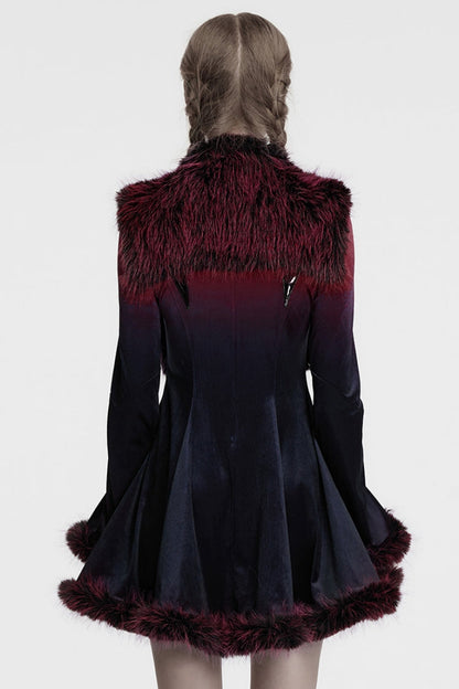 Red Stand Collar Sleeveless Gradient Faux Fur Women's Gothic Cape