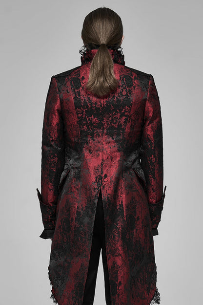 Black/Red Long Sleeves Lace Gorgeous Men's Gothic Vintage Tuxedo Coat