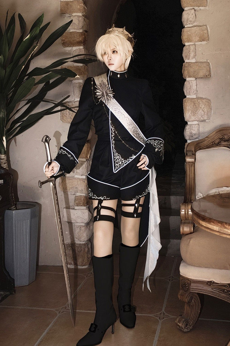 Black [Sword of Oath] Long Sleeves Embroidered Gothic Vintage Knight Prince Ouji Lolita Set