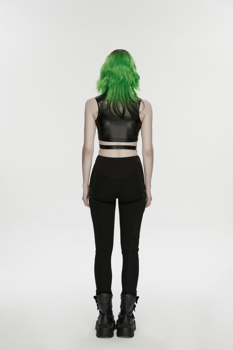 Black Slim Women's Punk Armor-Accentuated Paneled  Leggings