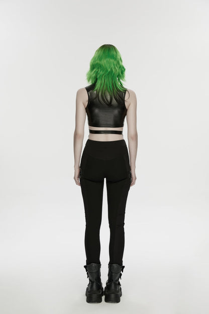 Black Slim Women's Punk Armor-Accentuated Paneled  Leggings