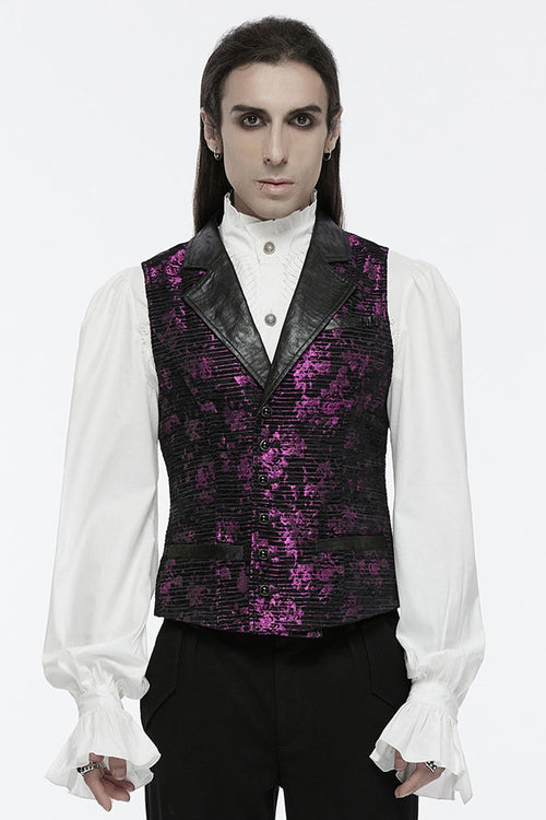 Violet V Collar Sleeveless Print Skull Buckle Men's Gothic Vest