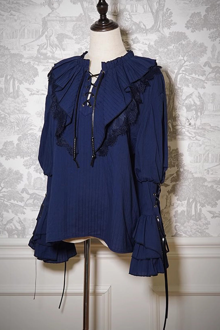 Blue Pirate Series Navigation Treasure Hunting Guide V Collar Long Hime Sleeves Ouji Lolita Blouse