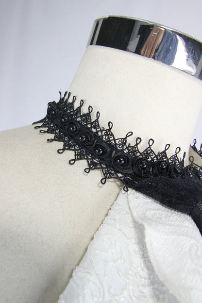 White Lace Jacquard Jewel Pins Men's Gothic Tie