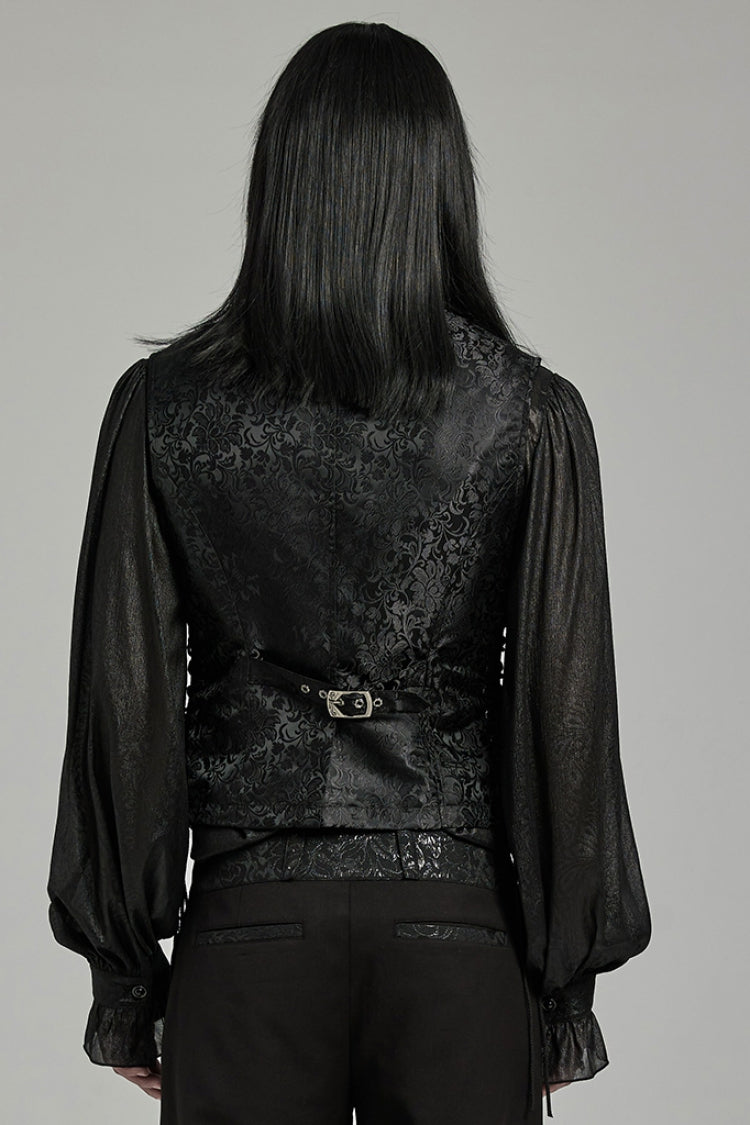 Black V Collar Jacquard Lace-Up Men's Gothic Vest