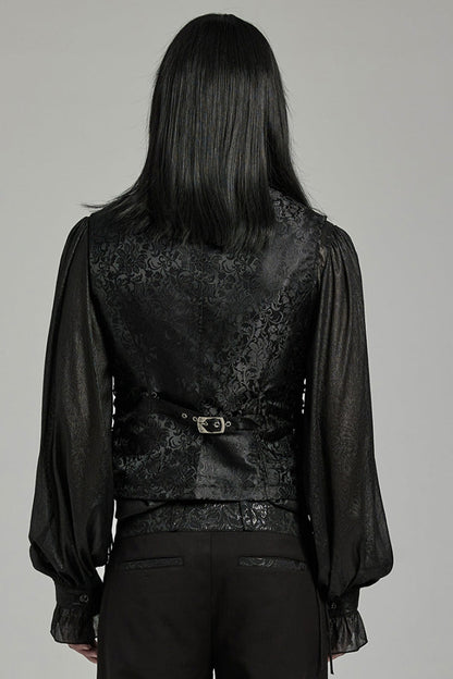 Black V Collar Jacquard Lace-Up Men's Gothic Vest