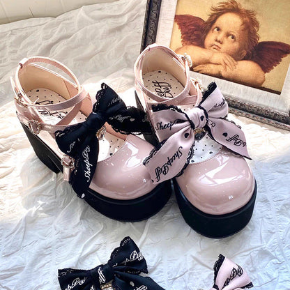 Sweet Bowknot Lace Japanese Lolita Platform Shoes 2 Colors