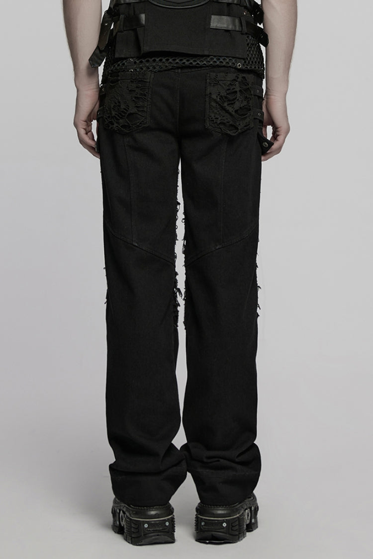 Black Ripped Men's Punk Straight Pants