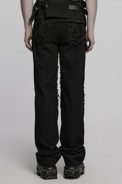 Black Ripped Men's Punk Straight Pants