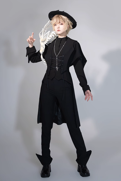 Black Vintage Medieval Prince Ouji Lolita Swallowtail Long Waistcoat Coat