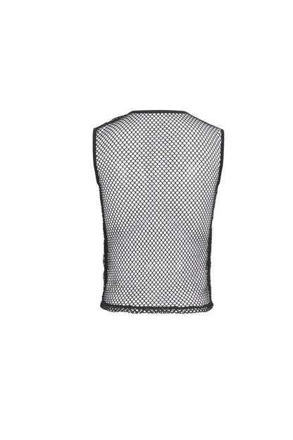 Black Round Collar Mesh Men's Gothic Vest