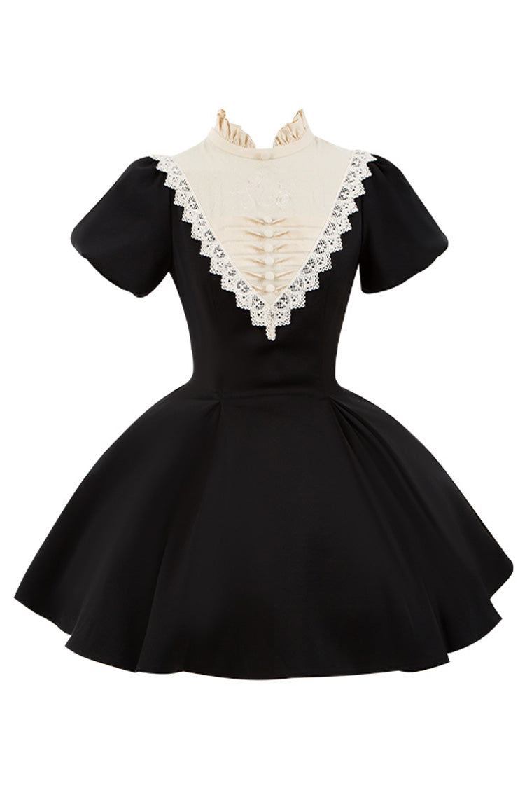Black [Letters and Poems·Nocturne] Nun Long Sleeves Ruffle Gothic Lolita Short Dress