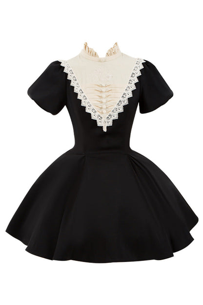 Black [Letters and Poems·Nocturne] Nun Long Sleeves Ruffle Gothic Lolita Short Dress