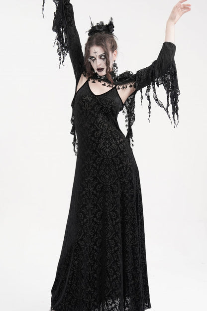 Black Stand Collar Long Sleeves Lace Tassels Women's Gothic Cape