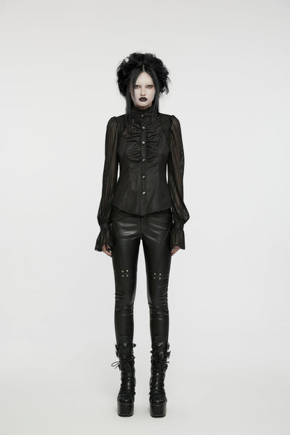 Black Stand Collar Stitching Mesh Women's Punk Blouse