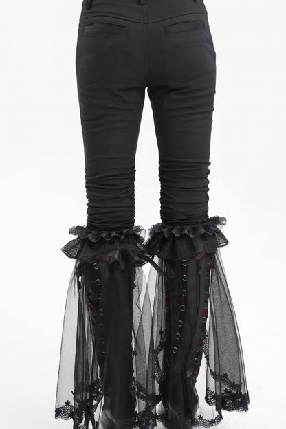Black Ruffle Stitching Lace Women's Gothic Pants