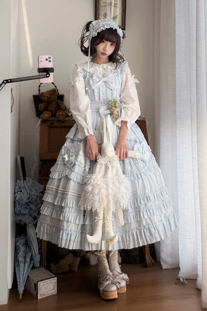 Blue [Heart In Love] Multi-Layered Ruffled Bow Sweet Lolita Jsk Dress