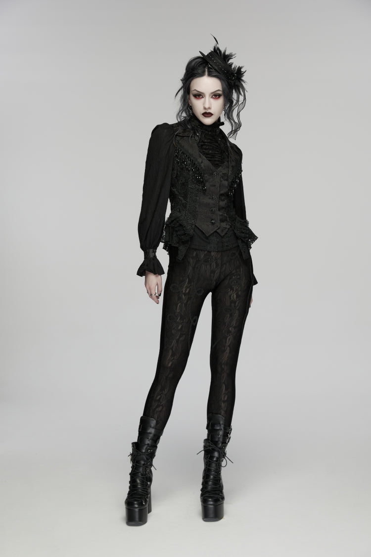 Black V Collar Sleeveless Cut-Out Lace Slim Women's Gothic Cool Vest