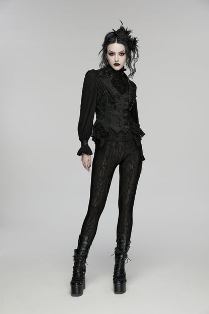Black V Collar Sleeveless Cut-Out Lace Slim Women's Gothic Cool Vest