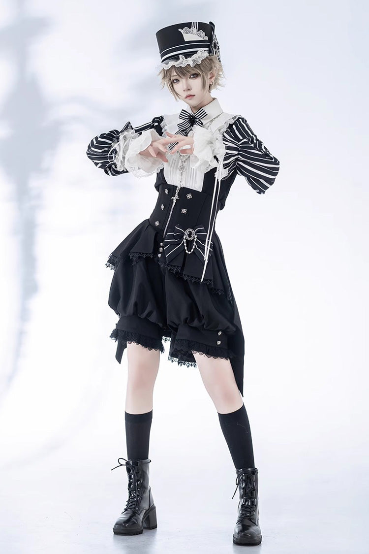 Black Wonderful Trick Stripe Print Lace Ouji Fashion Elegant Lolita Shorts