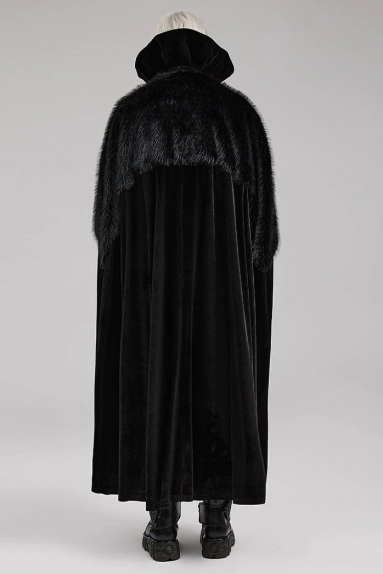 Black Stand Collar Ruffle Irregular Plush Stitching Mens Gothic Gorgeous Cloak