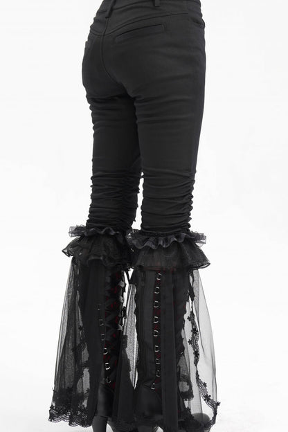 Black Ruffle Stitching Lace Women's Gothic Pants