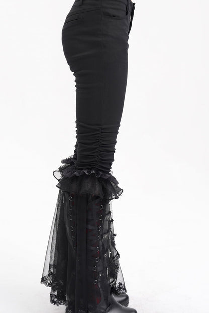 Black Ruffle Stitching Lace Women's Gothic Pants